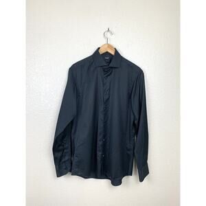 Serica Elite 2 Ply Button Down Shirt Solid Black Size 41 16 Non Iron